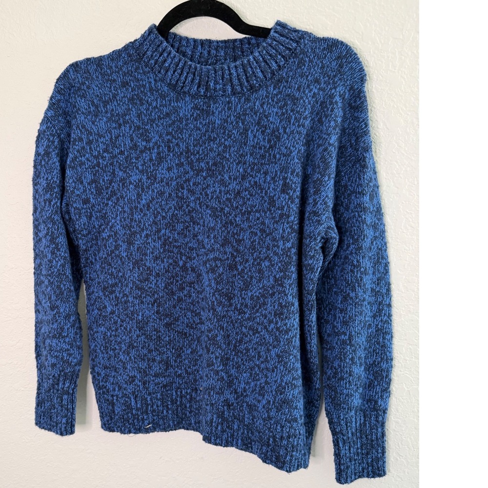 VTG/Y2K LL Bean Womens Blue Marled Cotton Knit Crew Neck Sweater Large Cozy Fall